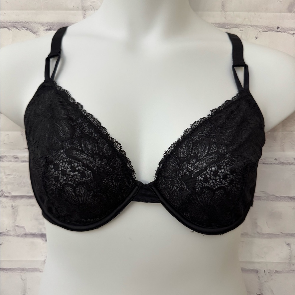 Victoria's Secret Bra Size 38DDD Black Unlined Demi Lingerie Lace Sexy Underwire